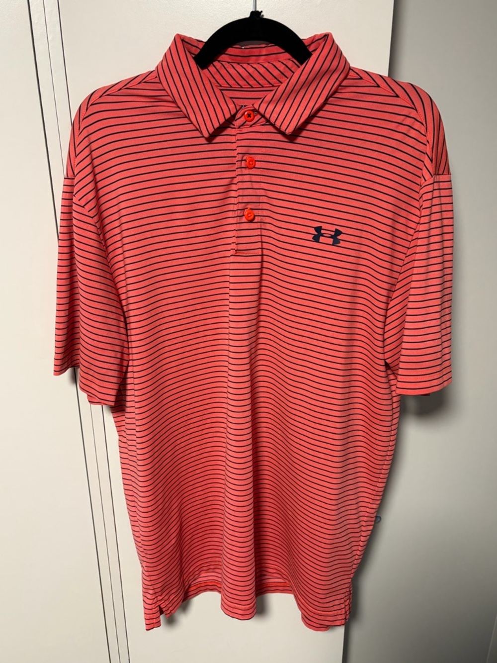 Under Armour Men’s Orange and Navy Stripe Performance Polo